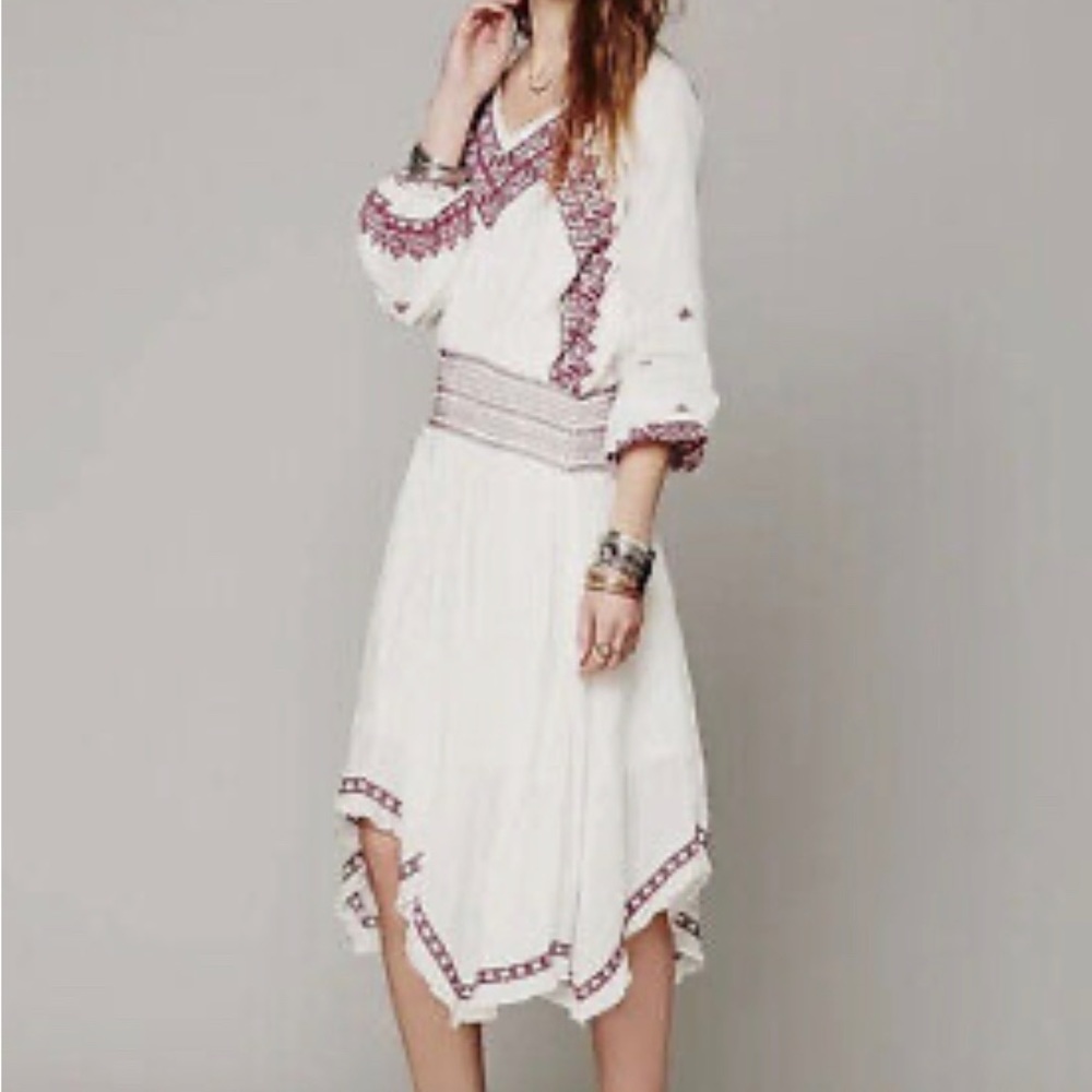 NWOT Free People Peasant Embroidered Midi Dress Petit XS
